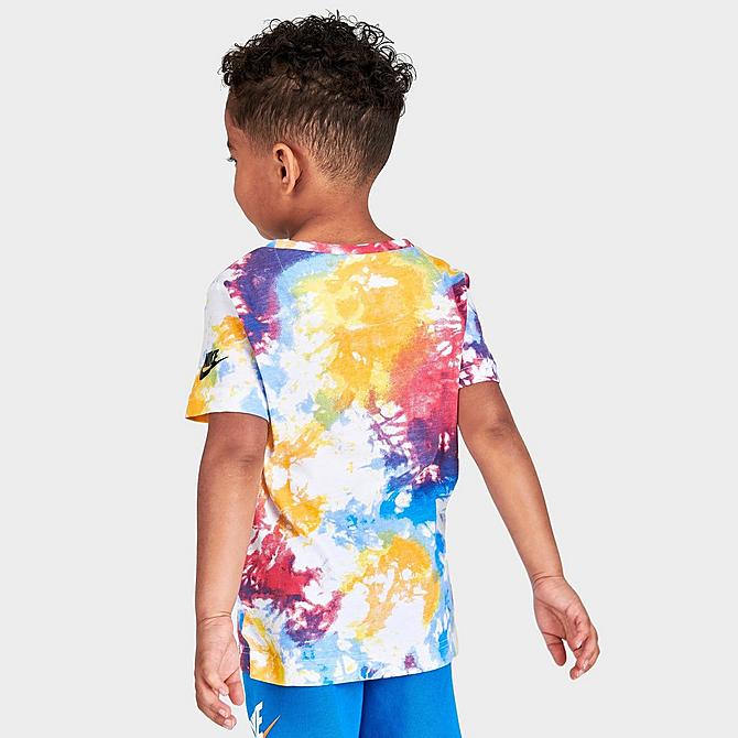 Back Right view of Kids' Toddler Nike Sportswear Tie-Dye Futura T-Shirt in Multi-Color Click to zoom