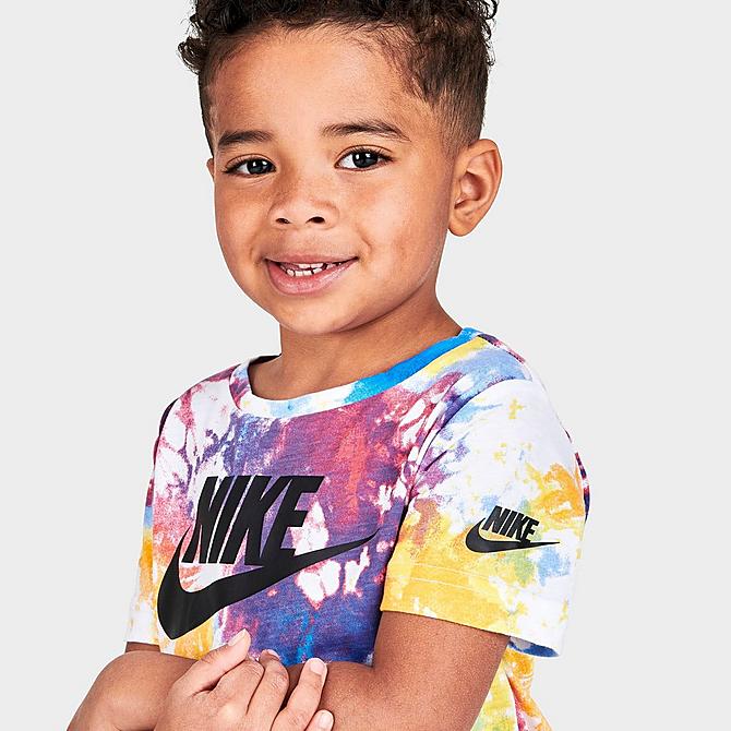 On Model 5 view of Kids' Toddler Nike Sportswear Tie-Dye Futura T-Shirt in Multi-Color Click to zoom