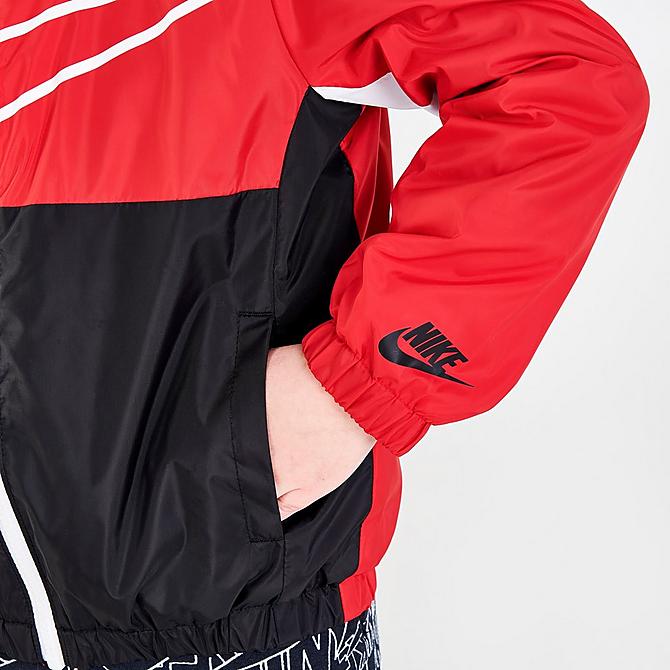 On Model 6 view of Boys' Toddler Nike Sportswear Swoosh Fleece Lined Jacket in University Red/Black/White Click to zoom