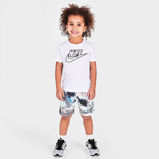 Front view of Boys' Toddler Nike Tie-Dye Futura T-Shirt and Shorts Set in Black/White Click to zoom