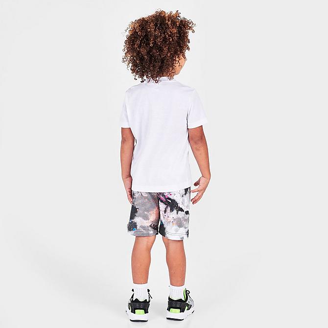 Front Three Quarter view of Boys' Toddler Nike Tie-Dye Futura T-Shirt and Shorts Set in Black/White Click to zoom