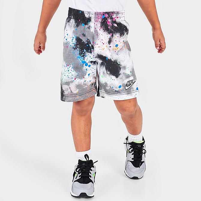 Back Right view of Boys' Toddler Nike Tie-Dye Futura T-Shirt and Shorts Set in Black/White Click to zoom