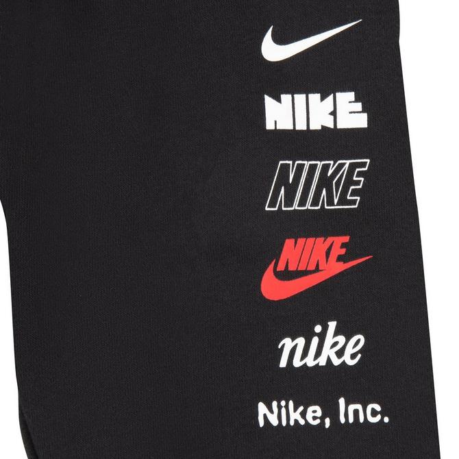 Nike Essential fleece+ multi logo casual fit cuffed joggers in black