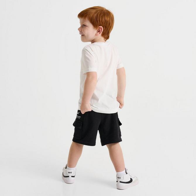 [angle] view of Kids' Toddler Nike Athletic Department T-Shirt and Cargo Shorts Set in Black/White Click to zoom