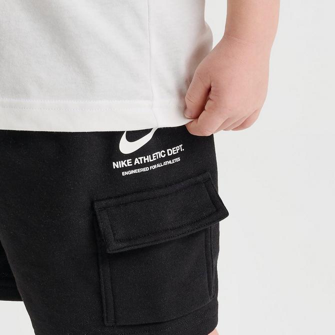 [angle] view of Kids' Toddler Nike Athletic Department T-Shirt and Cargo Shorts Set in Black/White Click to zoom