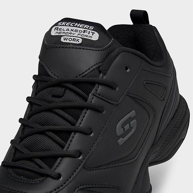 Front view of Men's Skechers Work Relaxed Fit: Dighton Slip-Resistant Work Shoes in Black Click to zoom