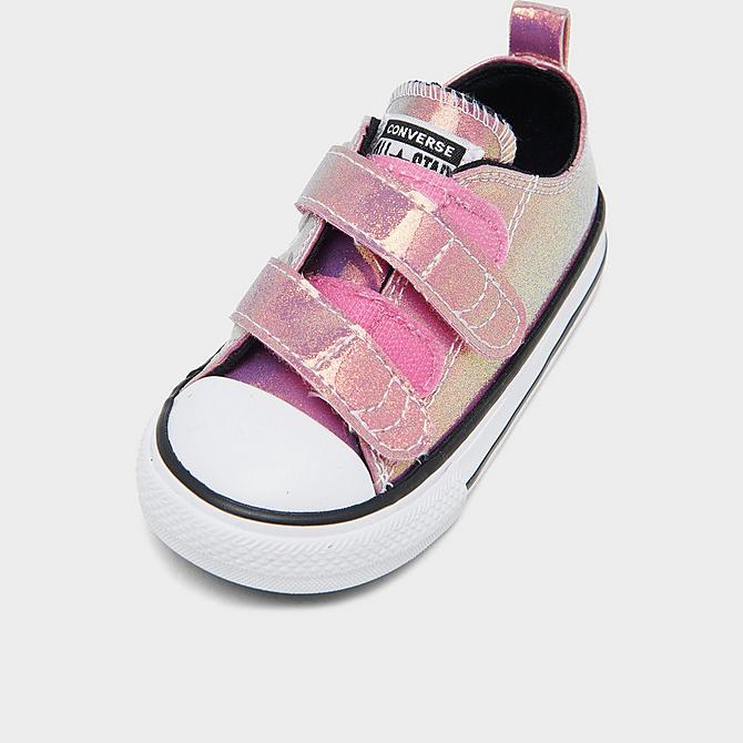 Front view of Girls' Toddler Converse Iridescent Glitter Chuck Taylor 2V Hook-and-Loop Casual Shoes in Magic Flamingo/Gold/Black Click to zoom