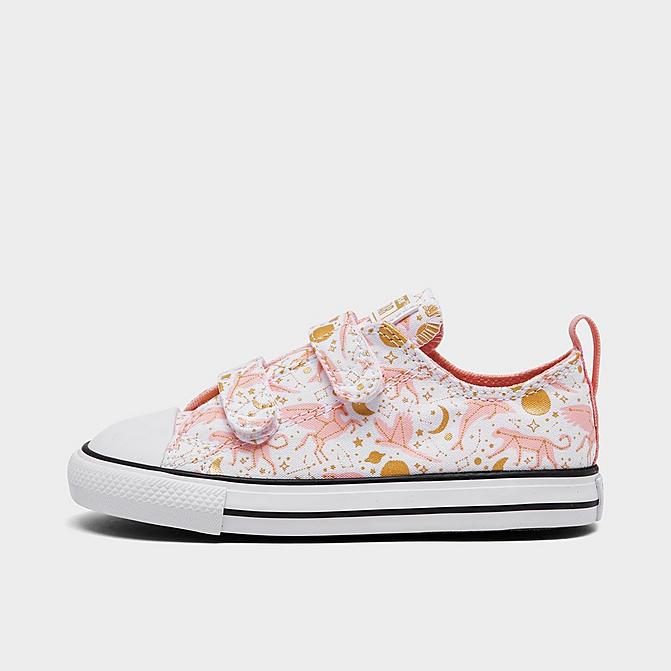 Right view of Girls' Toddler Converse Constellations Chuck Taylor All Star Hook-and-Loop Casual Shoes in White/Storm Pink/Gold Click to zoom
