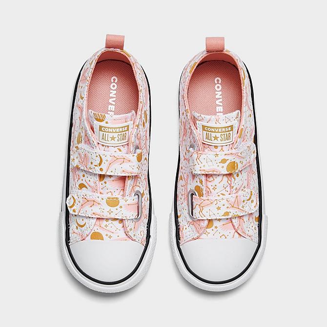 Back view of Girls' Toddler Converse Constellations Chuck Taylor All Star Hook-and-Loop Casual Shoes in White/Storm Pink/Gold Click to zoom