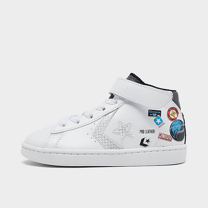 Right view of Kids' Toddler Converse Jump Ball Pro Leather High Top Casual Shoes in White/White/Multi Click to zoom