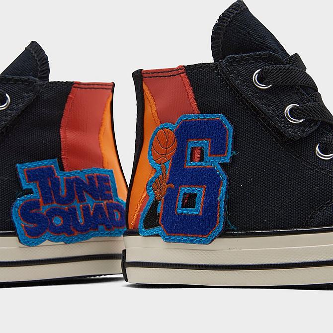 Front view of Kids' Toddler Converse x Space Jam Chuck Taylor All Star 70 High Top Casual Shoes in Black/Light Blue Fury/Mantra Orange/Bright Mandarin Click to zoom