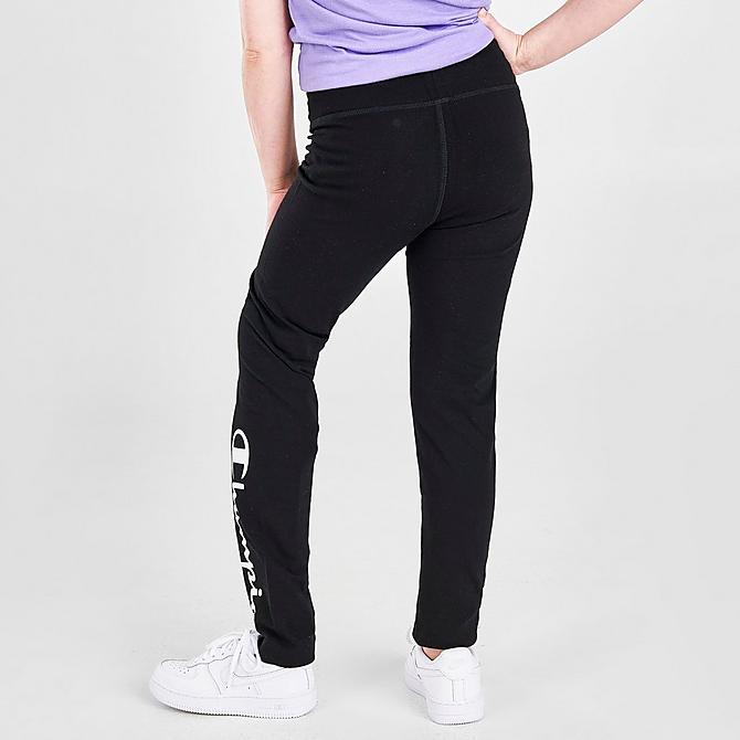 Back Right view of Girls' Champion Script Logo Leggings in Black Click to zoom
