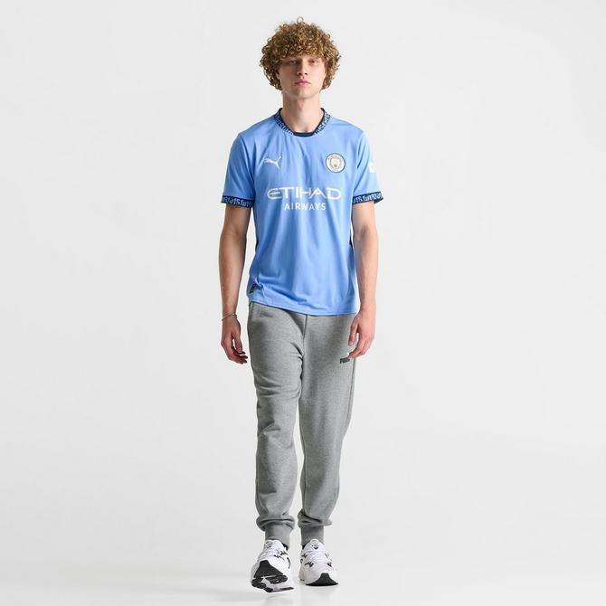 [angle] view of Men's Puma Manchester City 24-25 Home Replica Soccer Jersey in Team Light Blue/Marine Blue Click to zoom