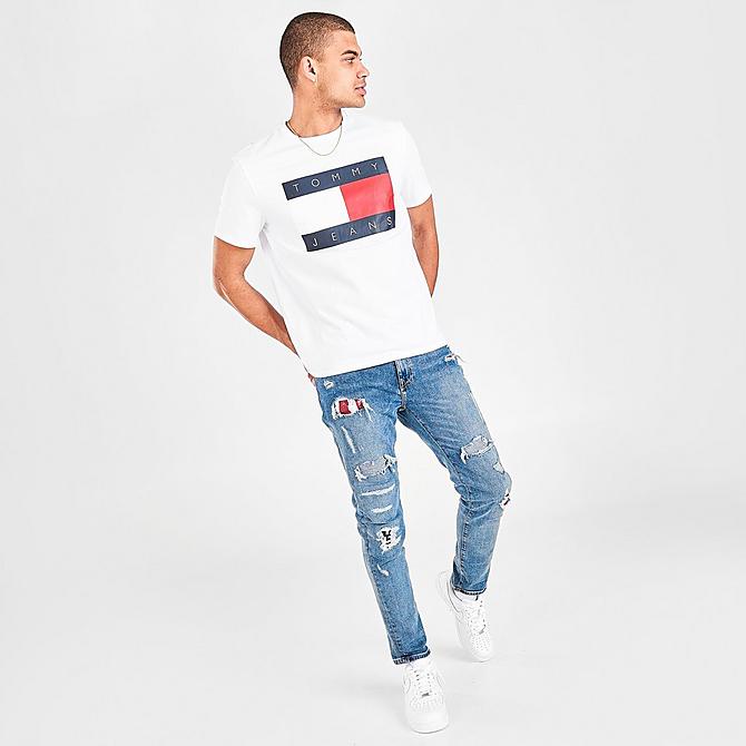 Front Three Quarter view of Men's Tommy Jeans Classic Flag T-Shirt in Bright White Click to zoom
