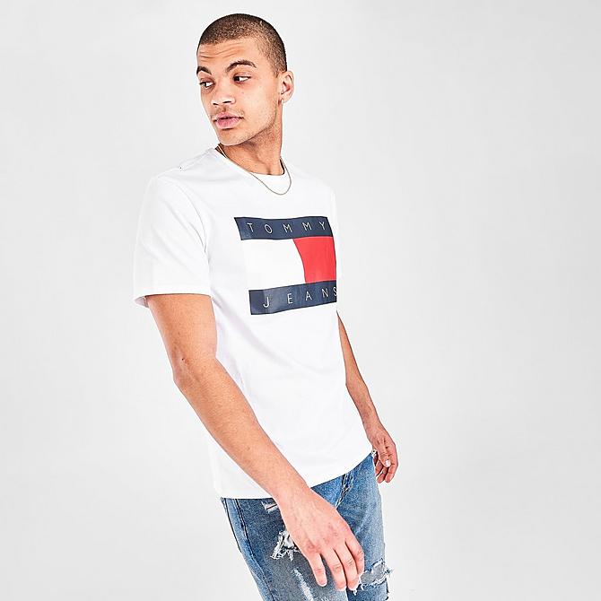 Back Left view of Men's Tommy Jeans Classic Flag T-Shirt in Bright White Click to zoom