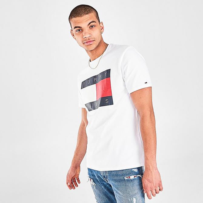 Back Right view of Men's Tommy Jeans Classic Flag T-Shirt in Bright White Click to zoom