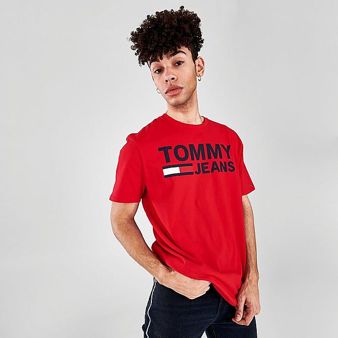 Back Left view of Men's Tommy Jeans Lockup T-Shirt in Apple Red Click to zoom