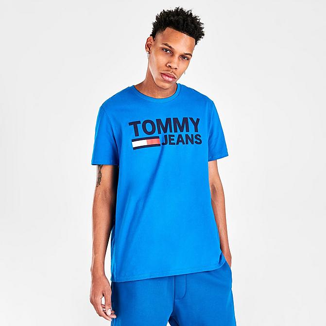 Front view of Men's Tommy Jeans Lockup Graphic Print T-Shirt in Blue Craze Click to zoom