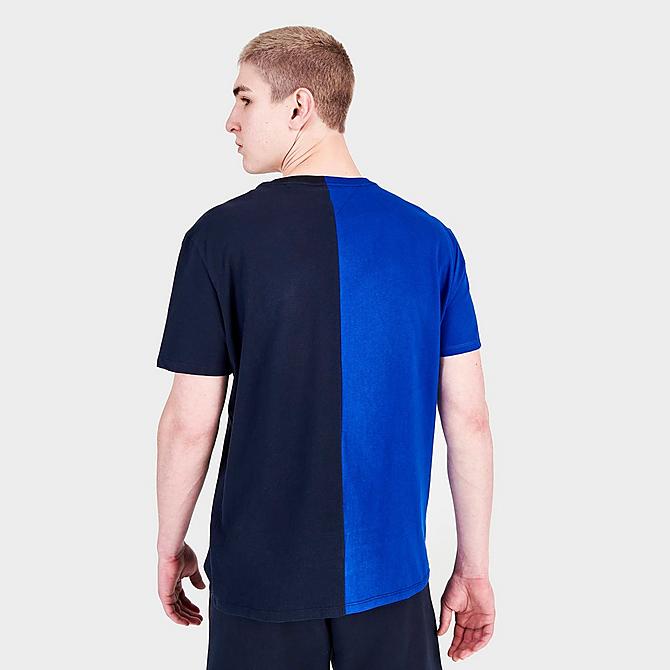 Back Right view of Men's Tommy Jeans Split Linear Logo Short-Sleeve T-Shirt in Cobalt/Black Click to zoom