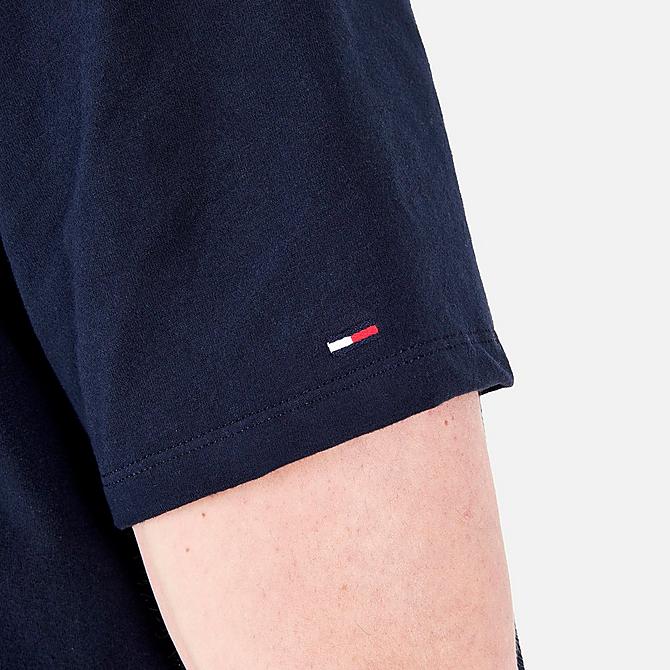 On Model 6 view of Men's Tommy Jeans Split Linear Logo Short-Sleeve T-Shirt in Cobalt/Black Click to zoom