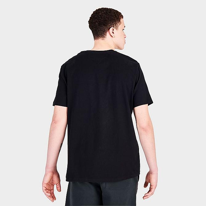 Back Right view of Men's Tommy Jeans Linear Logo Short-Sleeve T-Shirt in Deep Black Click to zoom