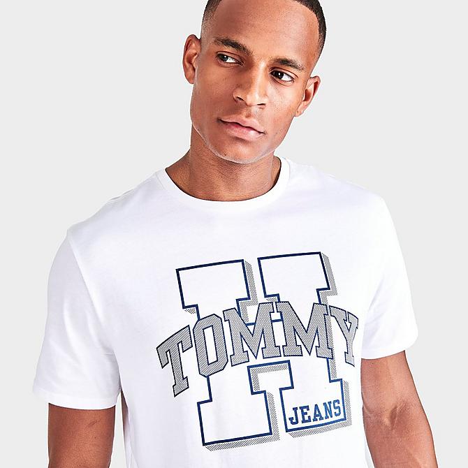 On Model 5 view of Men's Tommy Jeans Steel Graphic Print Short-Sleeve T-Shirt in White Click to zoom