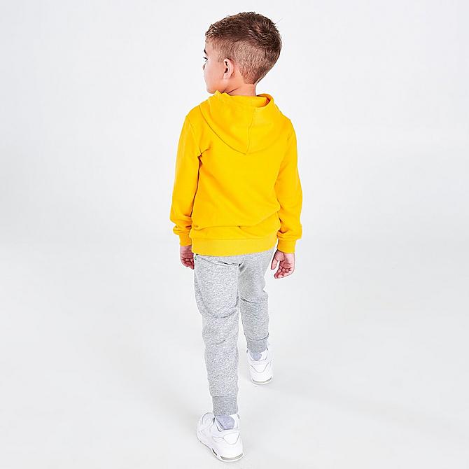 Front Three Quarter view of Boys' Toddler Converse Dino Friends Hoodie and Jogger Pants Set in Yellow/Grey Click to zoom