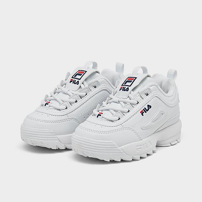 Three Quarter view of Kids' Toddler Fila Disruptor 2 Casual Shoes in White/Navy/Red Click to zoom