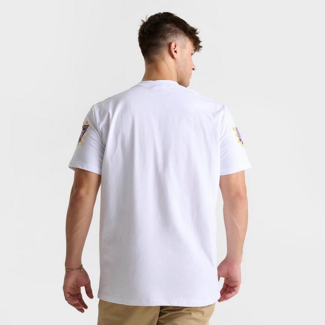 [angle] view of Men's Mitchell & Ness Los Angeles Lakers NBA Speedway Graphic T-Shirt in White Click to zoom