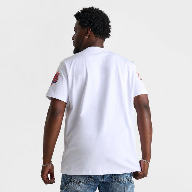 [angle] view of Men's Mitchell & Ness New York Knicks NBA Speedway Graphic T-Shirt in White Click to zoom