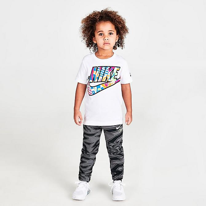 Front Three Quarter view of Boys' Toddler Nike RW3 Signature Jogger Pants in Iron Grey/Volt Click to zoom