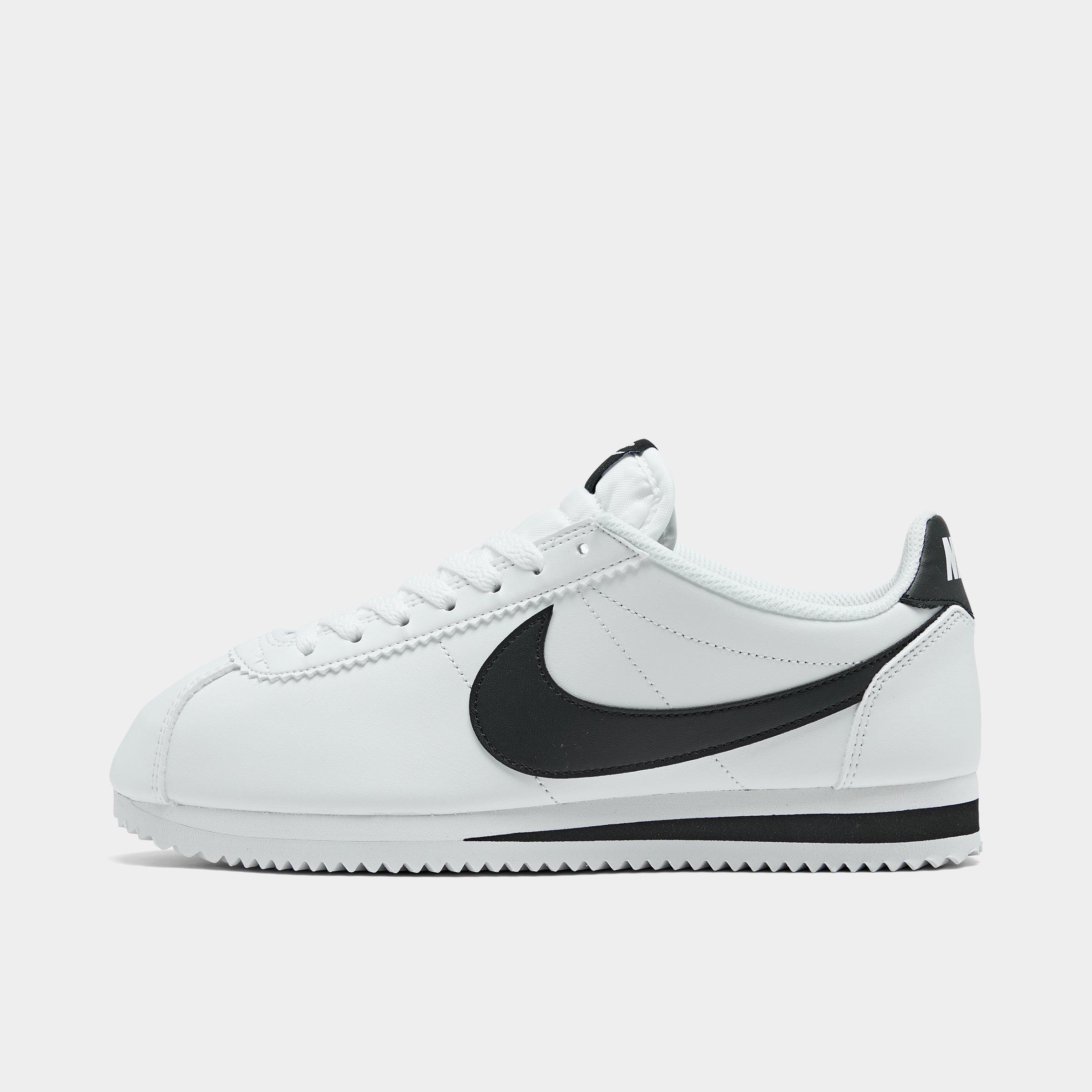 nike cortez leather white black