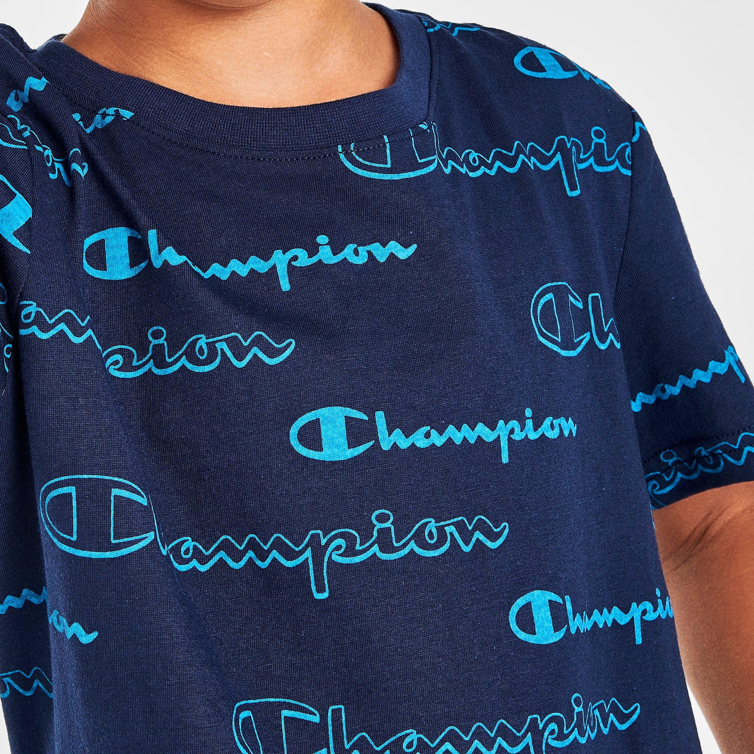 champion t shirt logo all over