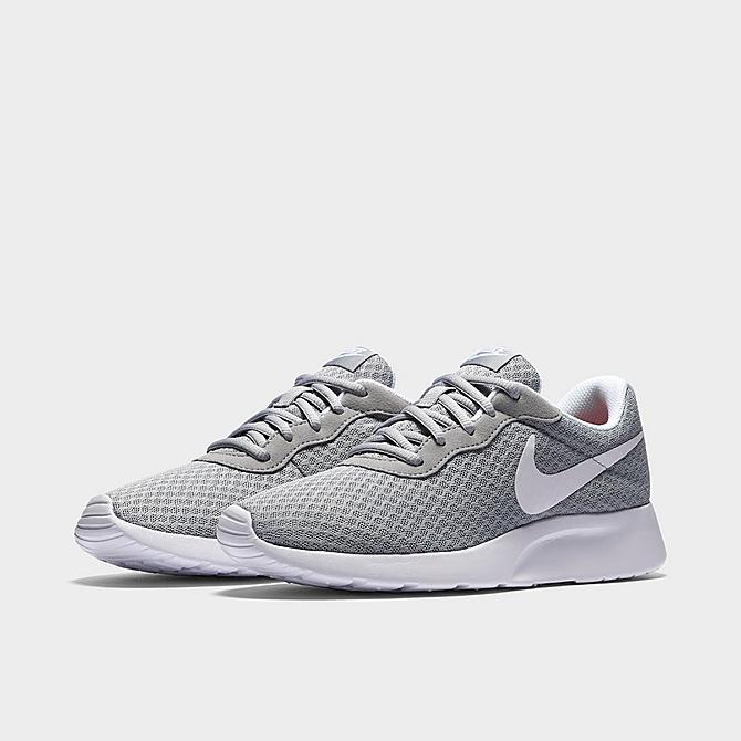 Three Quarter view of Women's Nike Tanjun Casual Shoes in Wolf Grey/White Click to zoom