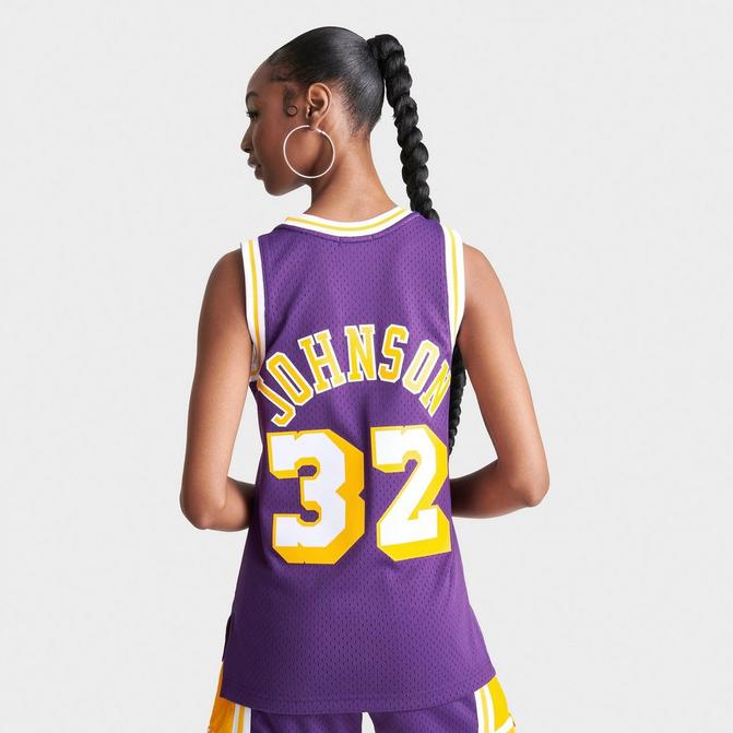 Women's Mitchell and Ness Los Angeles Lakers NBA Magic Johnson Hardwood  Classics Swingman Jersey