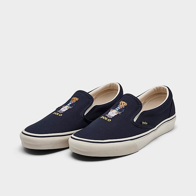 Three Quarter view of Men's Polo Ralph Lauren Keaton Bear Slip-On Casual Shoes in Navy Click to zoom