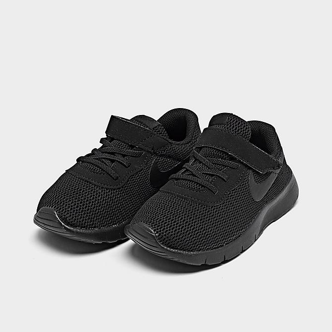 Three Quarter view of Boys' Toddler Nike Tanjun Casual Shoes in Black/Black Click to zoom