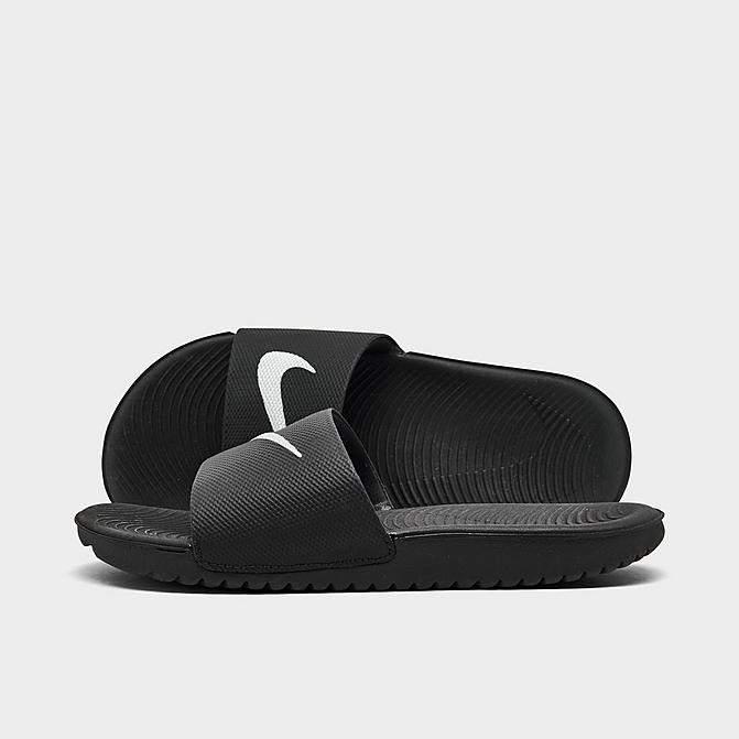 Right view of Little Kids' Nike Kawa Slide Sandals in Black/White Click to zoom