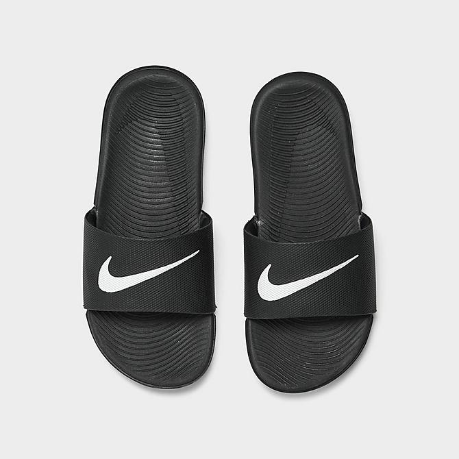 Back view of Little Kids' Nike Kawa Slide Sandals in Black/White Click to zoom