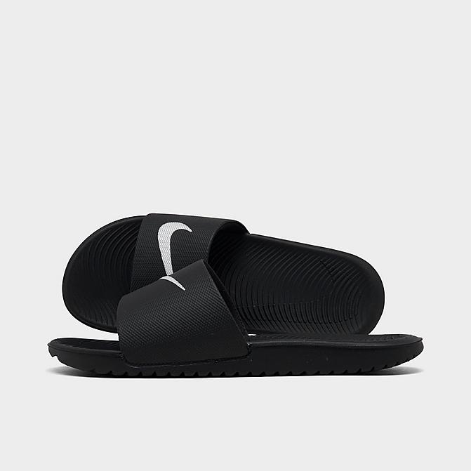 Right view of Big Kids' Nike Kawa Slide Sandals in Black/White Click to zoom