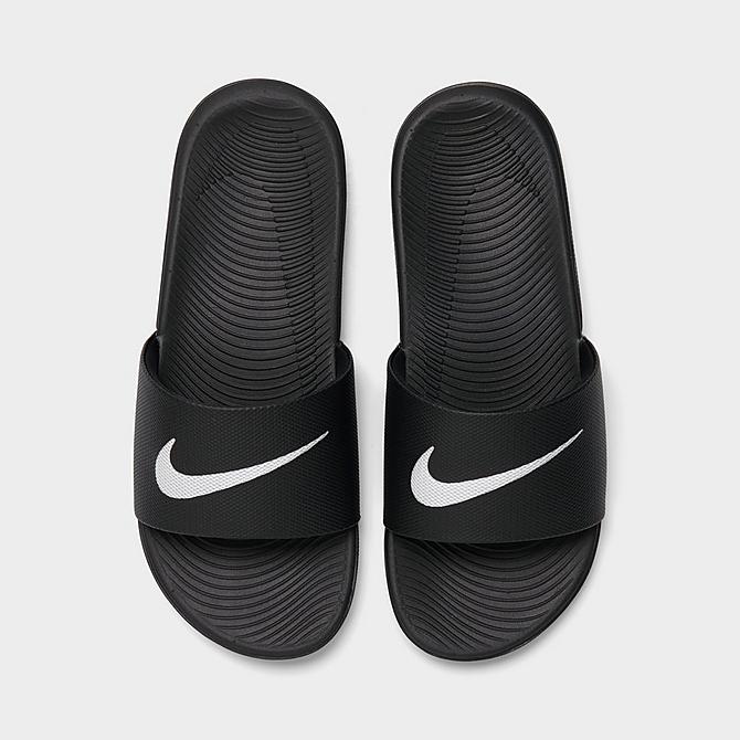 Back view of Big Kids' Nike Kawa Slide Sandals in Black/White Click to zoom