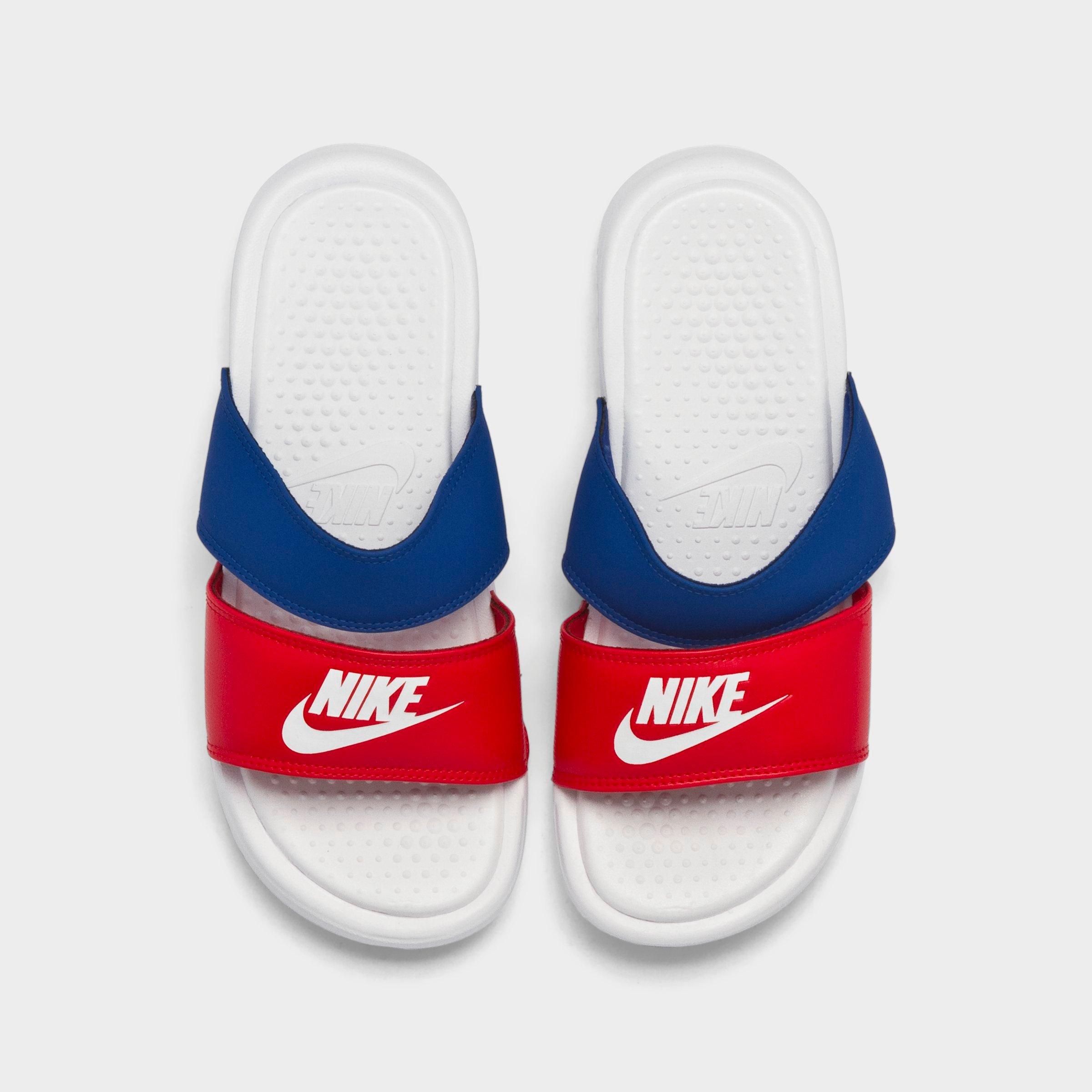 red nike double strap slides