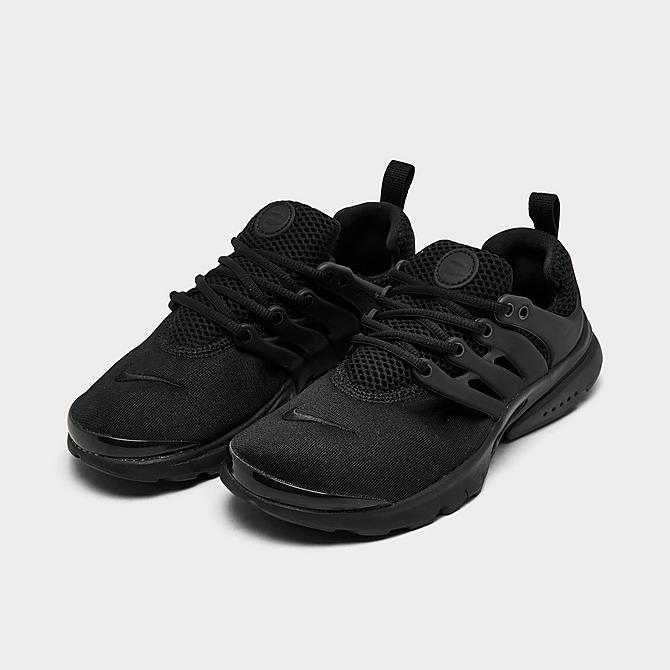 Three Quarter view of Boys' Little Kids' Nike Presto Casual Shoes in Black Click to zoom