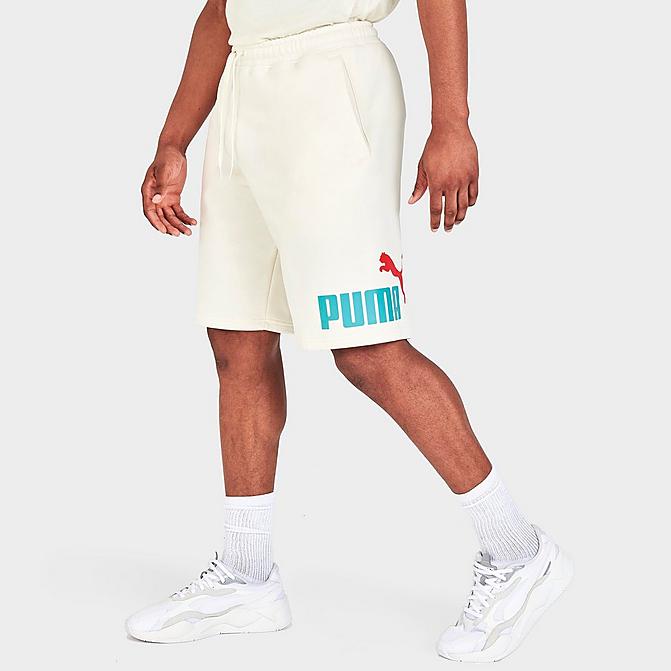 Front view of Men's Puma Big Logo Fleece Shorts in Pristine Click to zoom