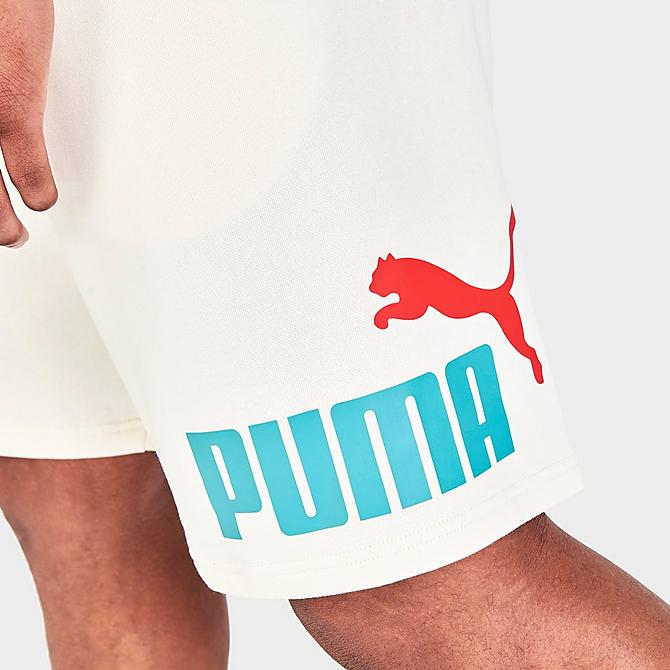 On Model 5 view of Men's Puma Big Logo Fleece Shorts in Pristine Click to zoom