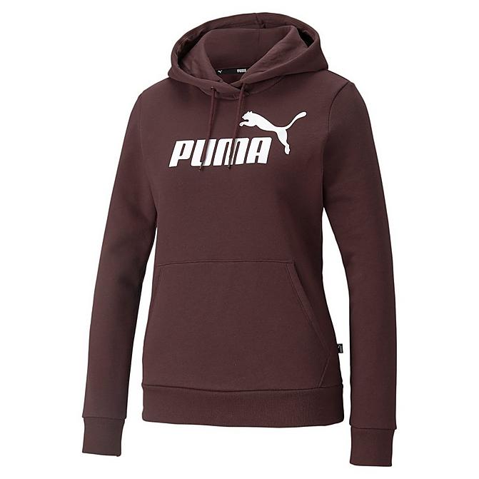 Front view of Women's Puma Essentials Logo Pullover Hoodie in Fudge/Puma White Click to zoom
