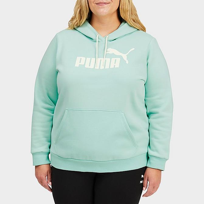 Front view of Women's Puma Essentials Logo Fleece Hoodie (Plus Size) in Eggshell Blue/Ivory Click to zoom