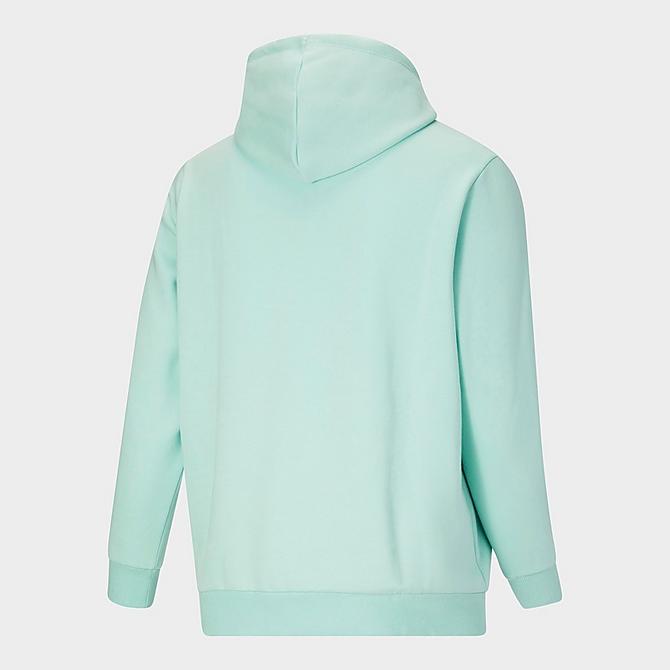 Back Right view of Women's Puma Essentials Logo Fleece Hoodie (Plus Size) in Eggshell Blue/Ivory Click to zoom