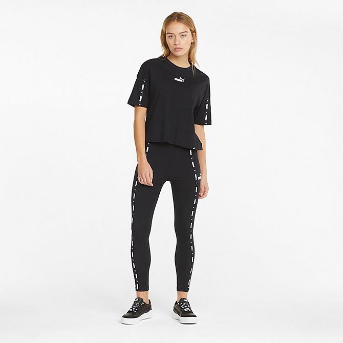 Front Three Quarter view of Women's Puma Power Tape Cropped T-Shirt in Puma Black Click to zoom