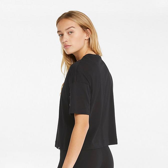 Back Left view of Women's Puma Power Tape Cropped T-Shirt in Puma Black Click to zoom